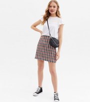 New Look Red Check Boucle Mini Skirt